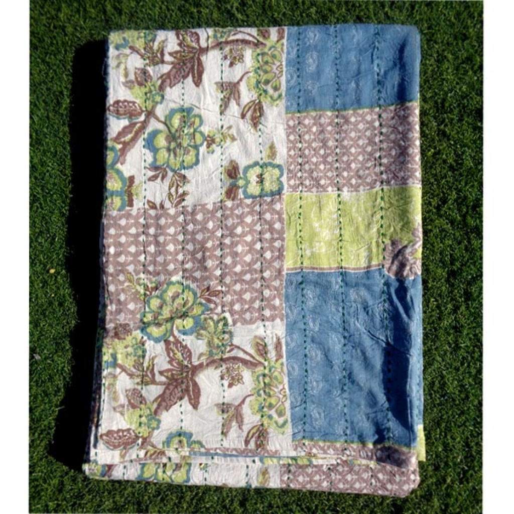 Screen Print Kantha Bed Cover