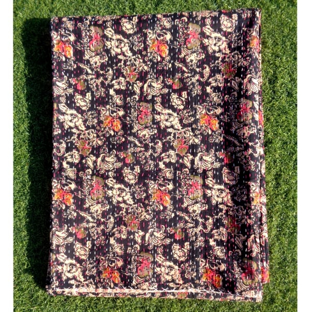 Screen Prtint Cotton Kantha Bed Cover