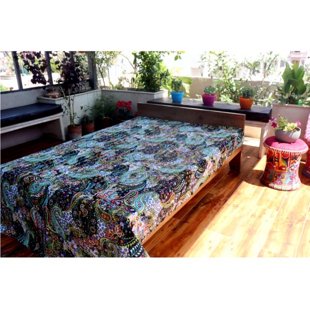 Screen Print Kantha Bed Cover