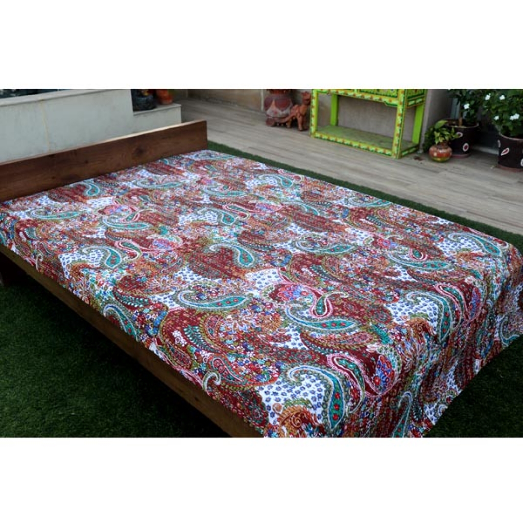 Cotton Screen Print Kantha Bed Cover