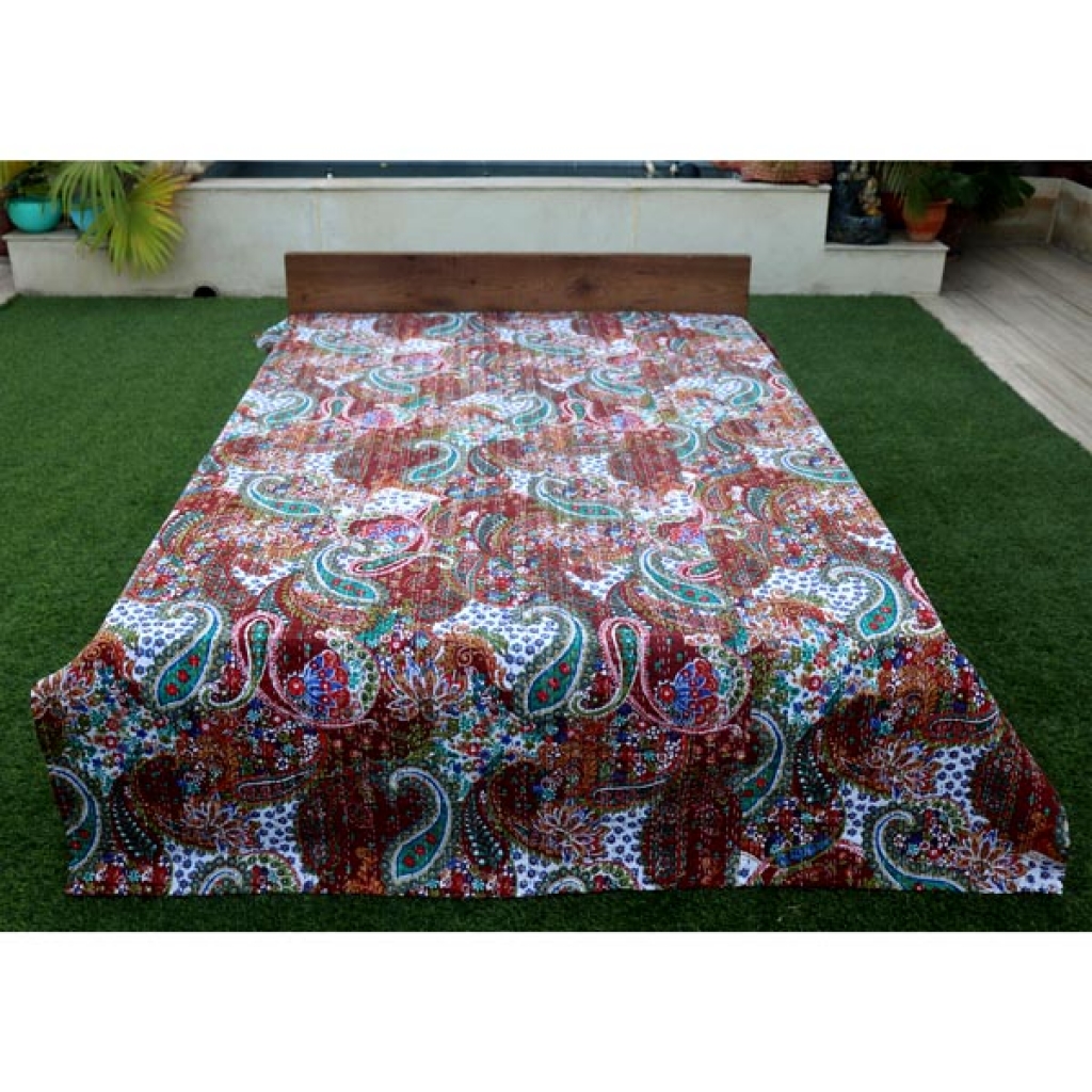 Cotton Screen Print Kantha Bed Cover