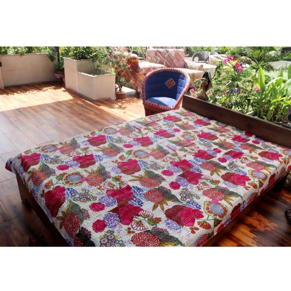 Cotton Kantha Bed Cover Screen Print