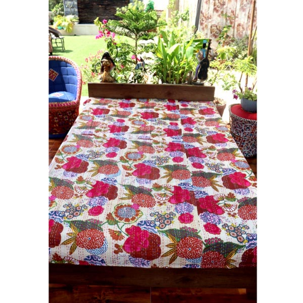 Cotton Kantha Bed Cover Screen Print