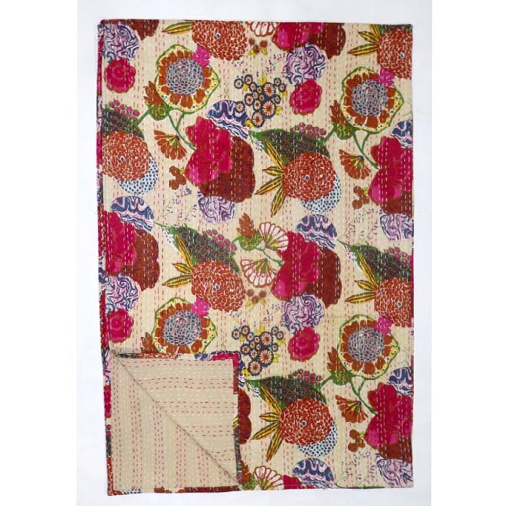 Cotton Kantha Bed Cover Screen Print