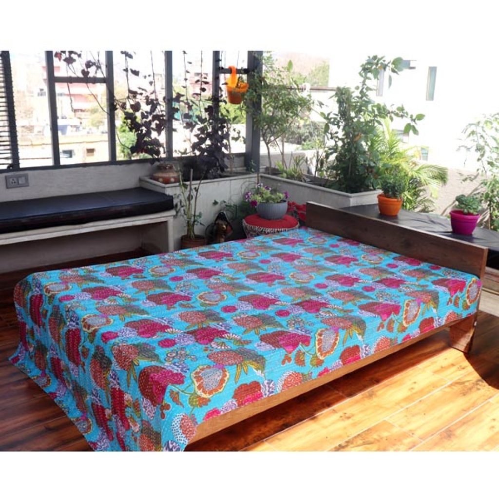 Cotton Kantha Bed Cover Screen Print