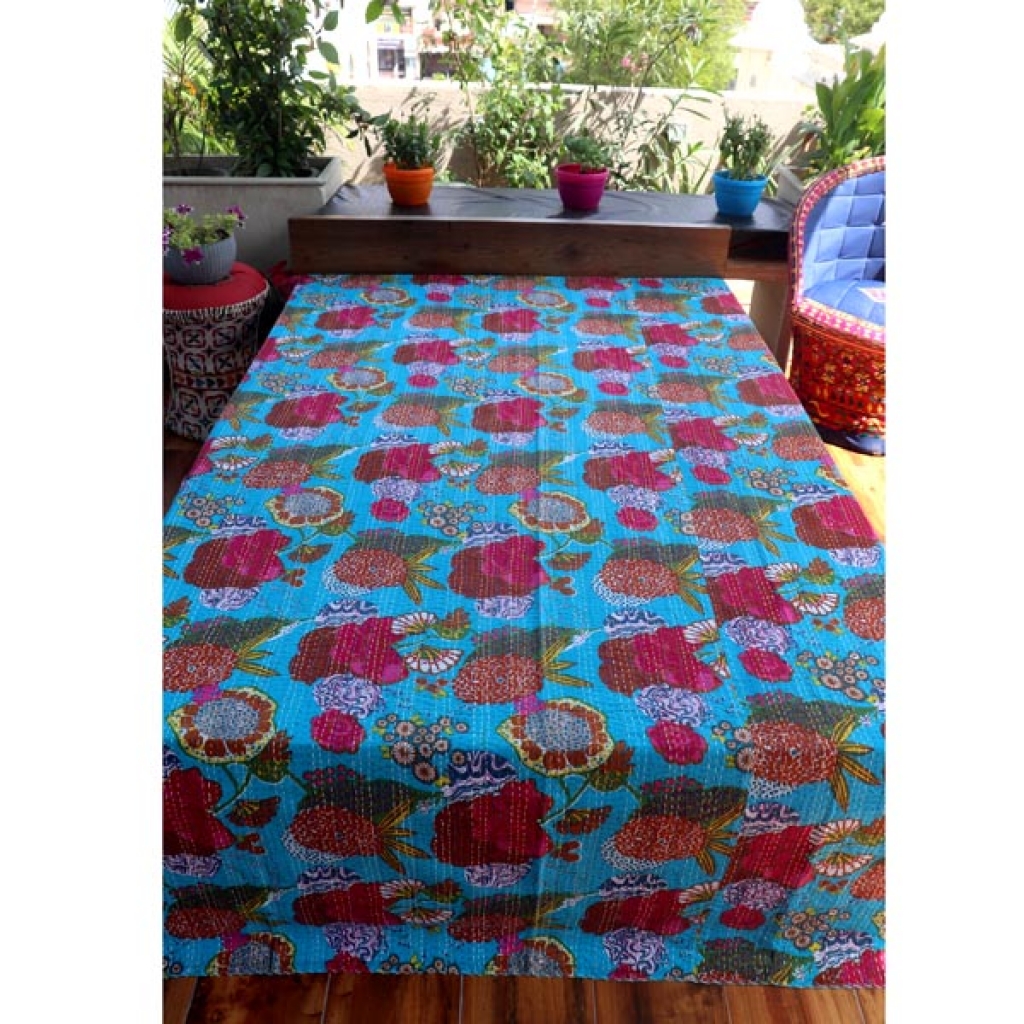 Cotton Kantha Bed Cover Screen Print