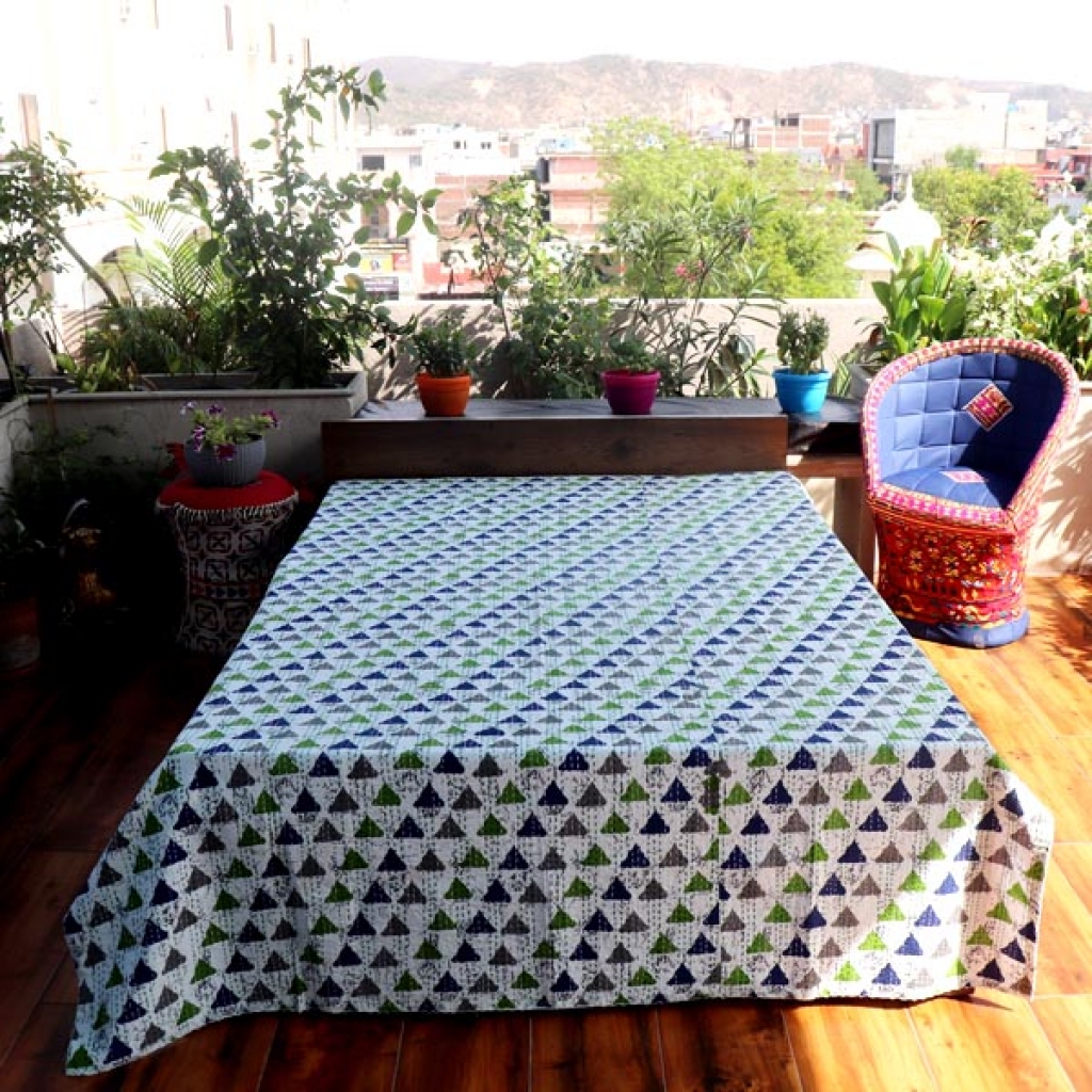 Cotton Bed Cover Kantha Screen Print