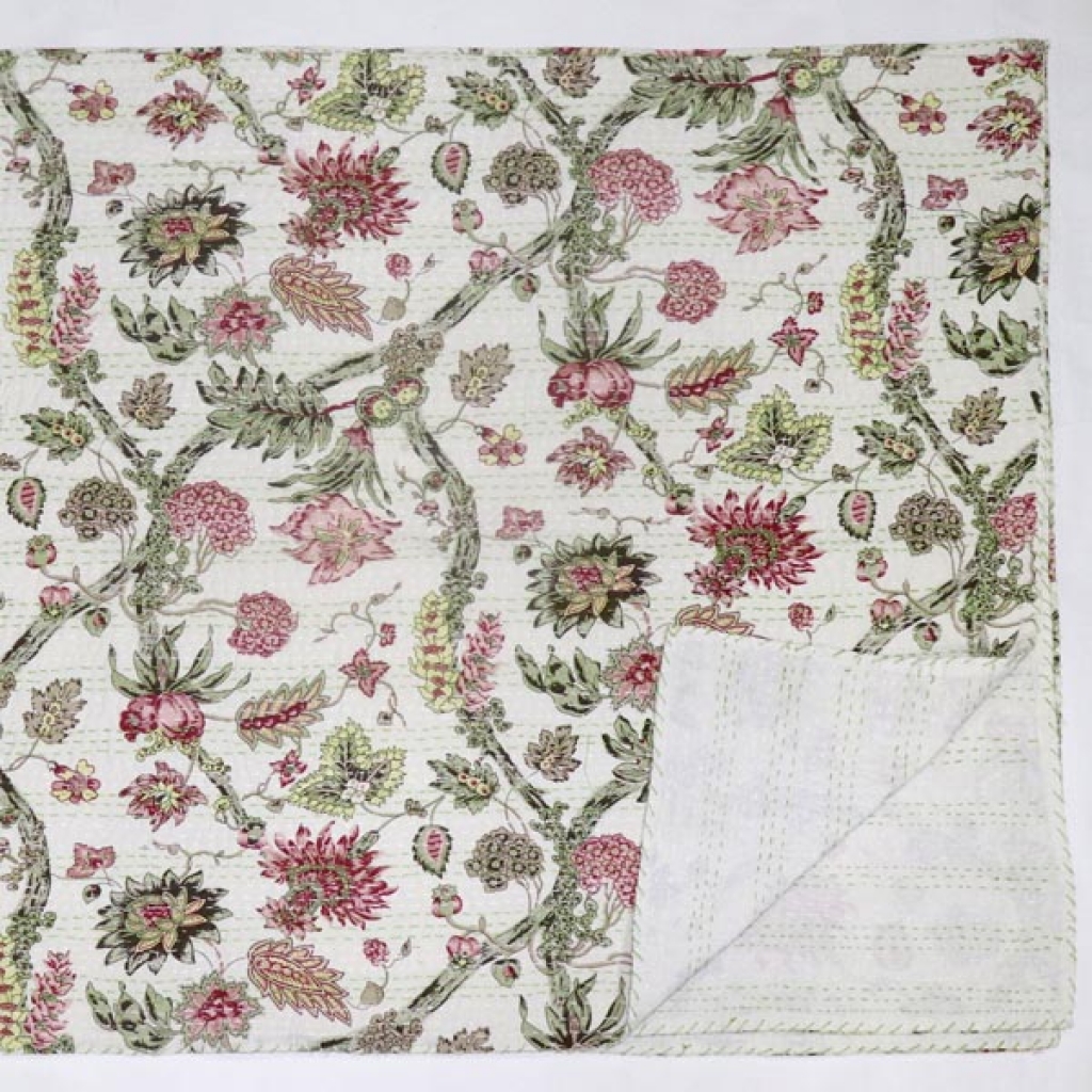 Cotton Bed Cover Kantha Screen Print