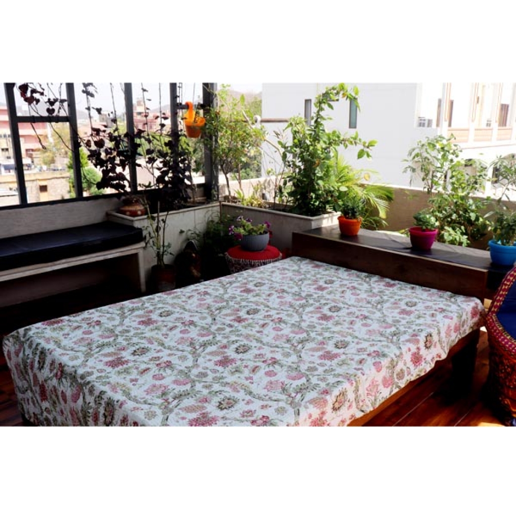 Cotton Bed Cover Kantha Screen Print