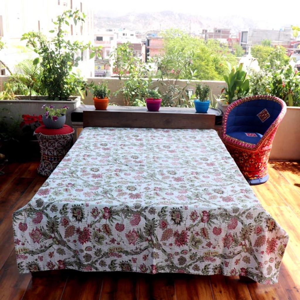 Cotton Bed Cover Kantha Screen Print