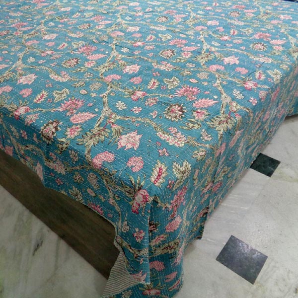 Cotton Bed Cover Kantha Screen Print