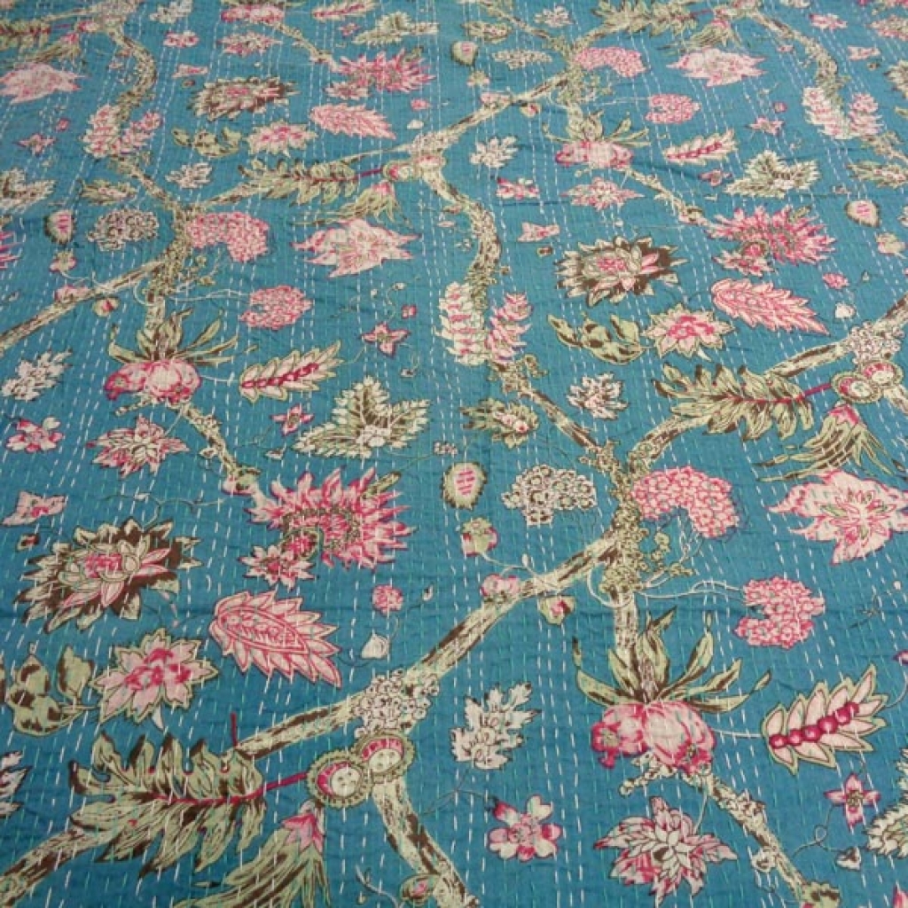Cotton Bed Cover Kantha Screen Print
