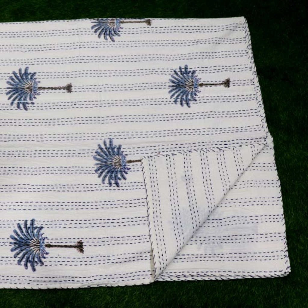 Screen Printed Cotton Kantha Bed Sheet