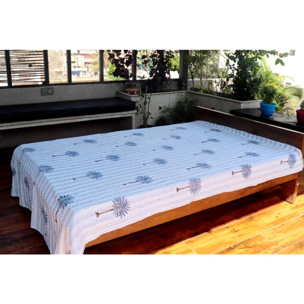 Screen Printed Cotton Kantha Bed Sheet