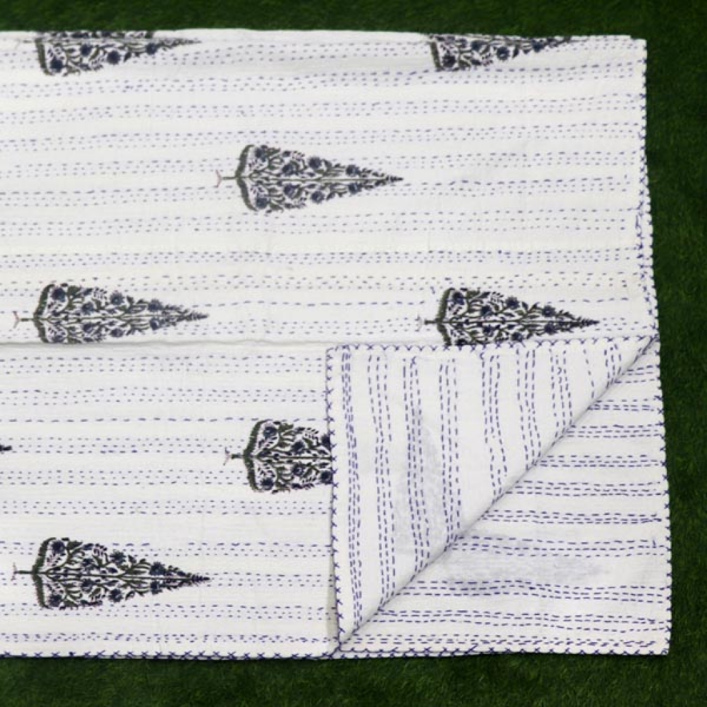 Screen Printed Cotton Kantha Bed Sheet