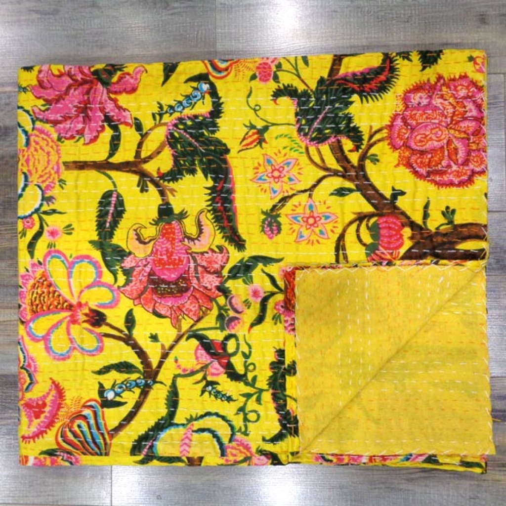 Indian Handmade Cotton Kantha Bed Cover