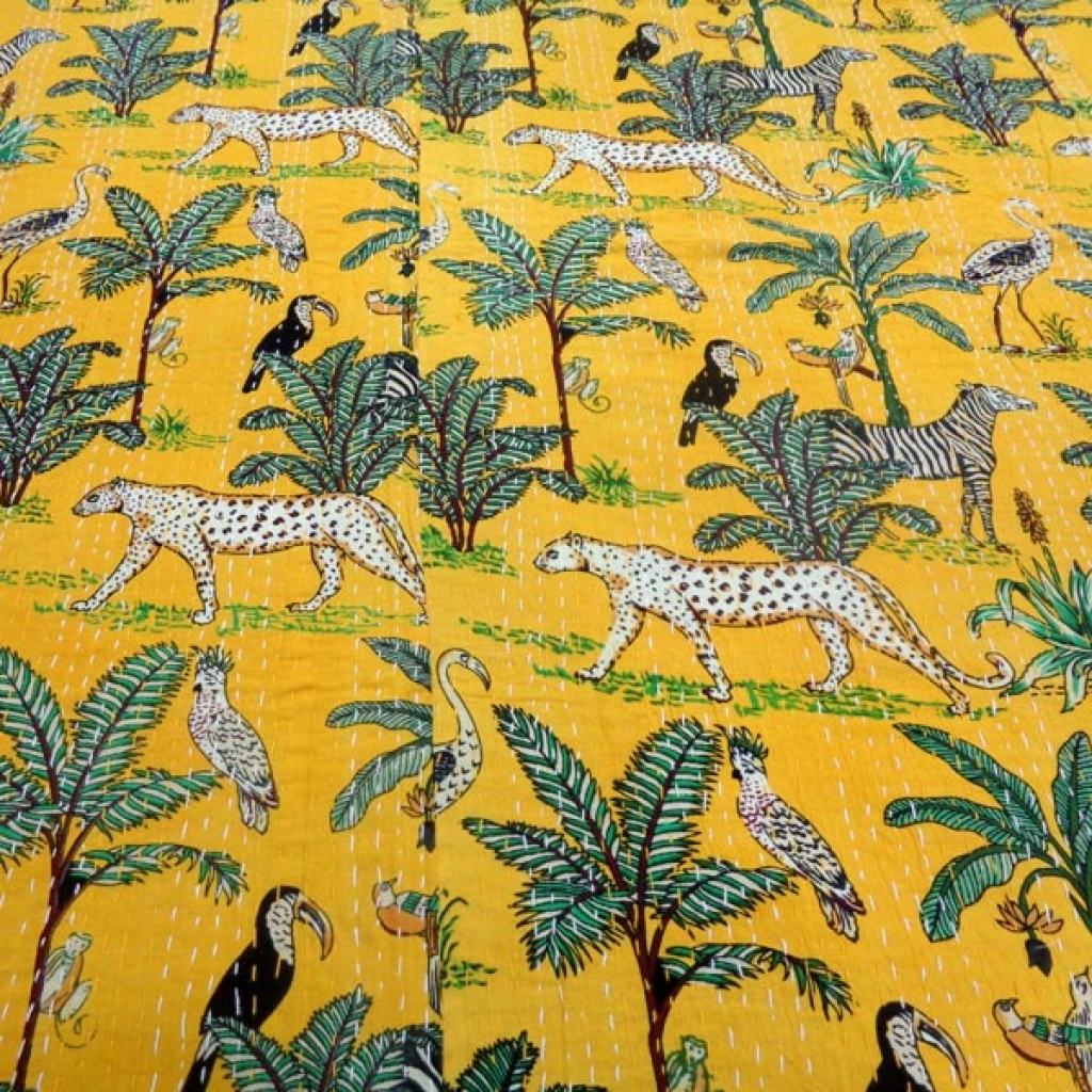 Indian Handmade Cotton Kantha Bed Cover