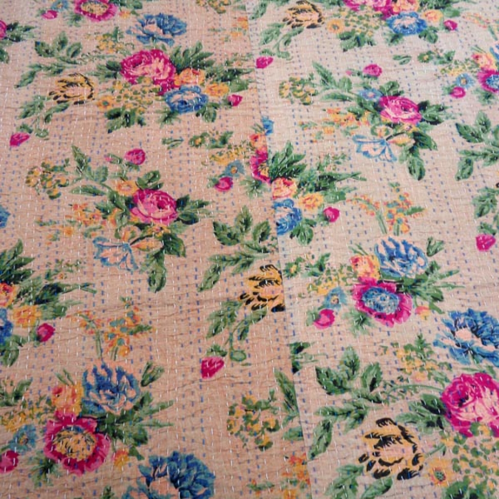 Indian Handmade Cotton Kantha Bed Cover