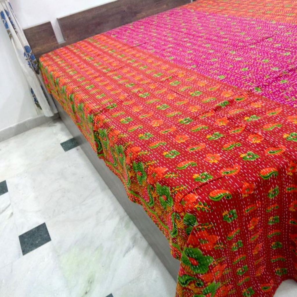 Indian Handmade Cotton Kantha Bed Cover