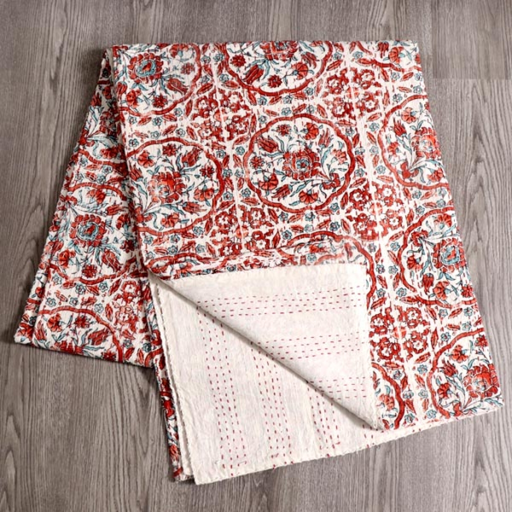 Handmade Cotton Kantha Bed Cover