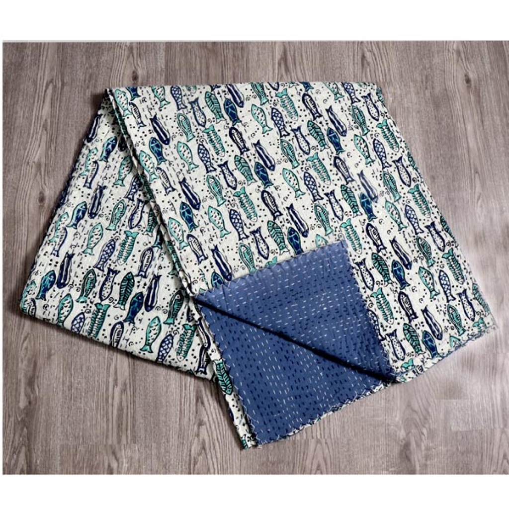 Handmade Cotton Kantha Bed Cover