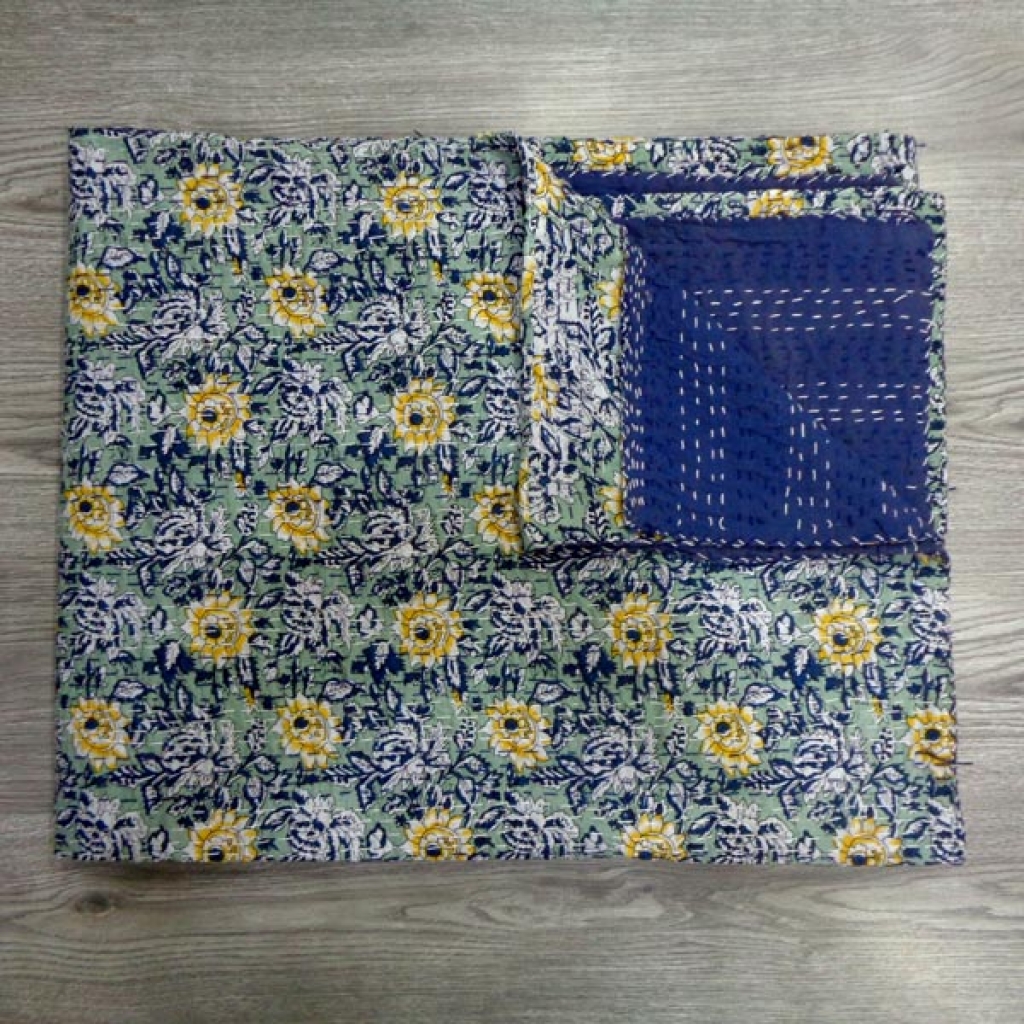 Handmade Cotton Kantha Bed Cover