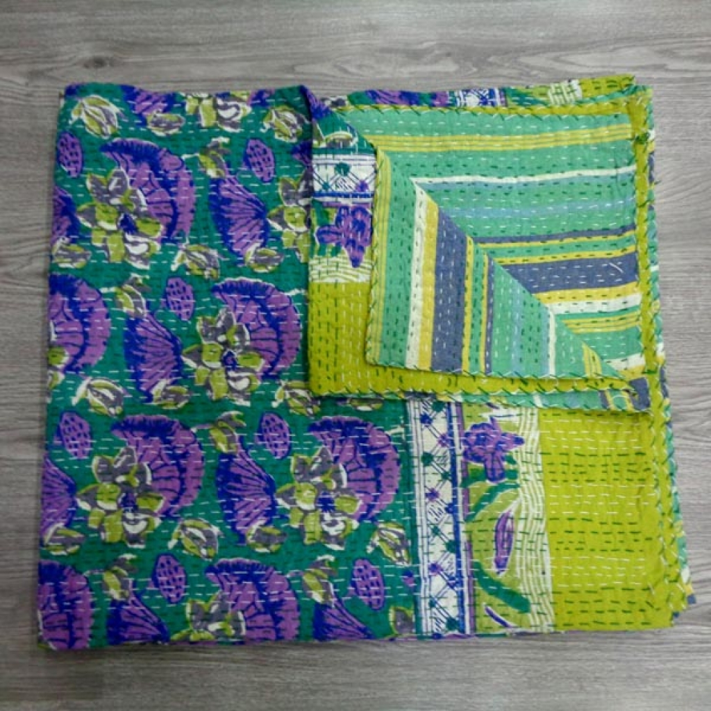 Handmade Cotton Kantha Bed Cover
