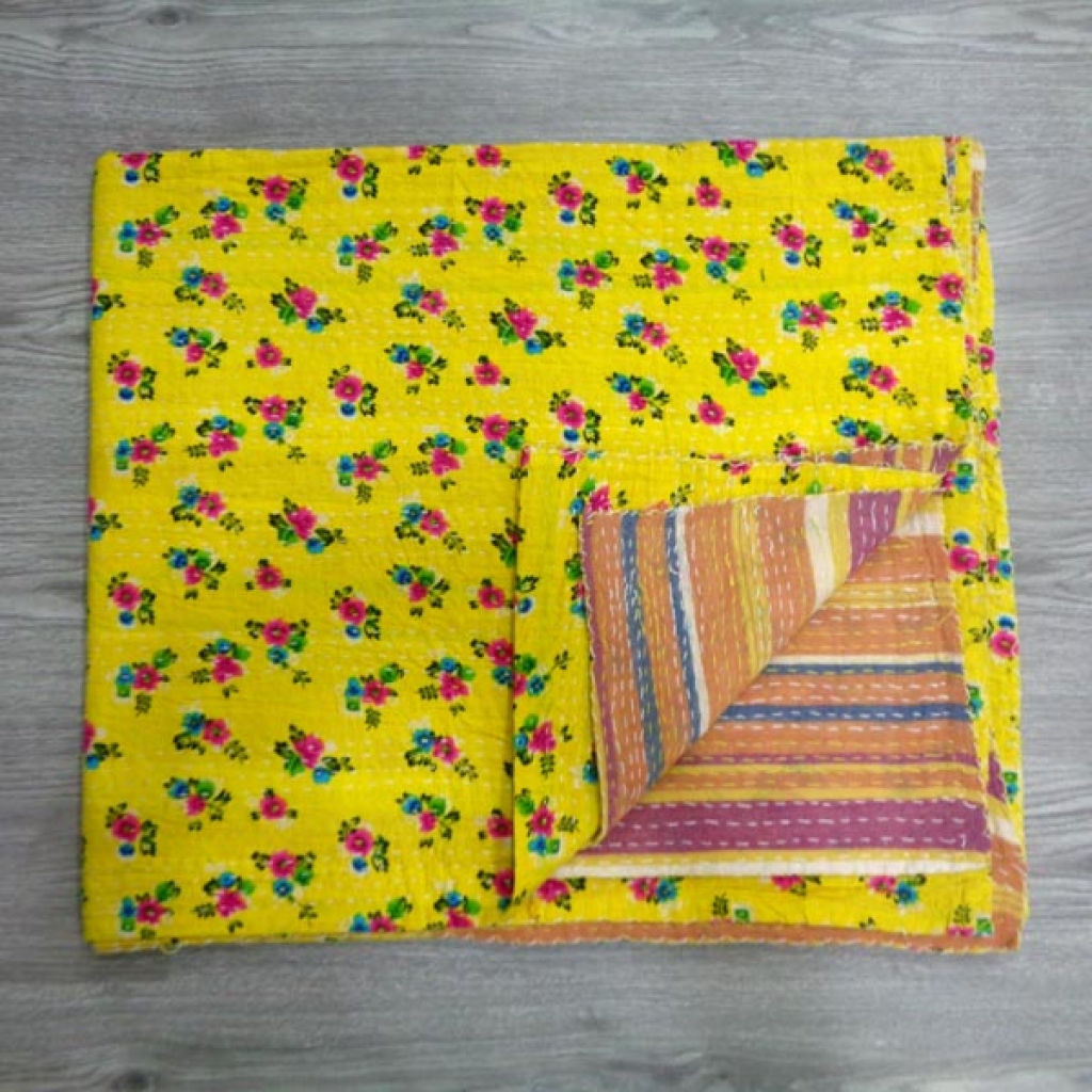 Handmade Cotton Kantha Bed Cover