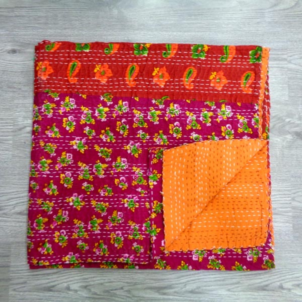 Handmade Cotton Kantha Bed Cover