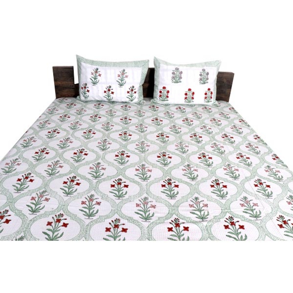 INDIAN WAFFLE COTTON BLOCK PRINTED BEDSHEET