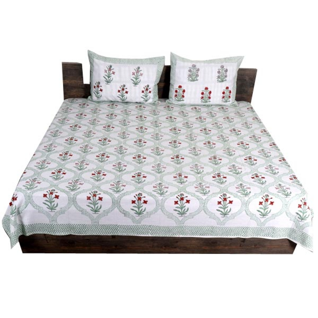 INDIAN WAFFLE COTTON BLOCK PRINTED BEDSHEET