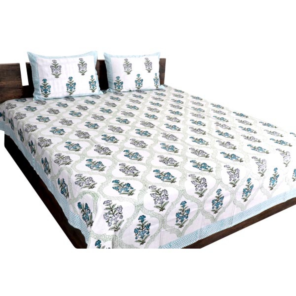 INDIAN WAFFLE COTTON BLOCK PRINTED BEDSHEET