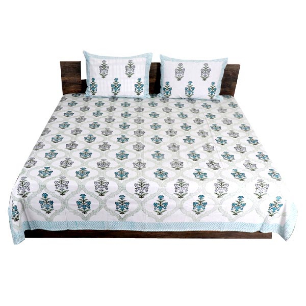 INDIAN WAFFLE COTTON BLOCK PRINTED BEDSHEET