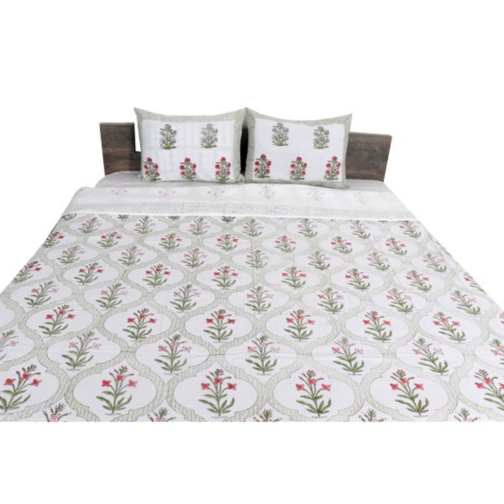 INDIAN WAFFLE COTTON BLOCK PRINTED BEDSHEET