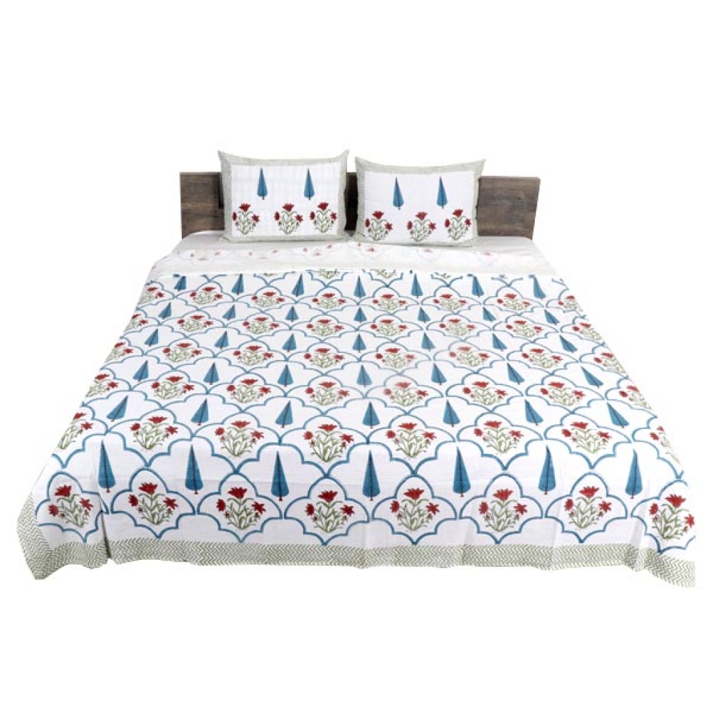 INDIAN WAFFLE COTTON BLOCK PRINTED BEDSHEET