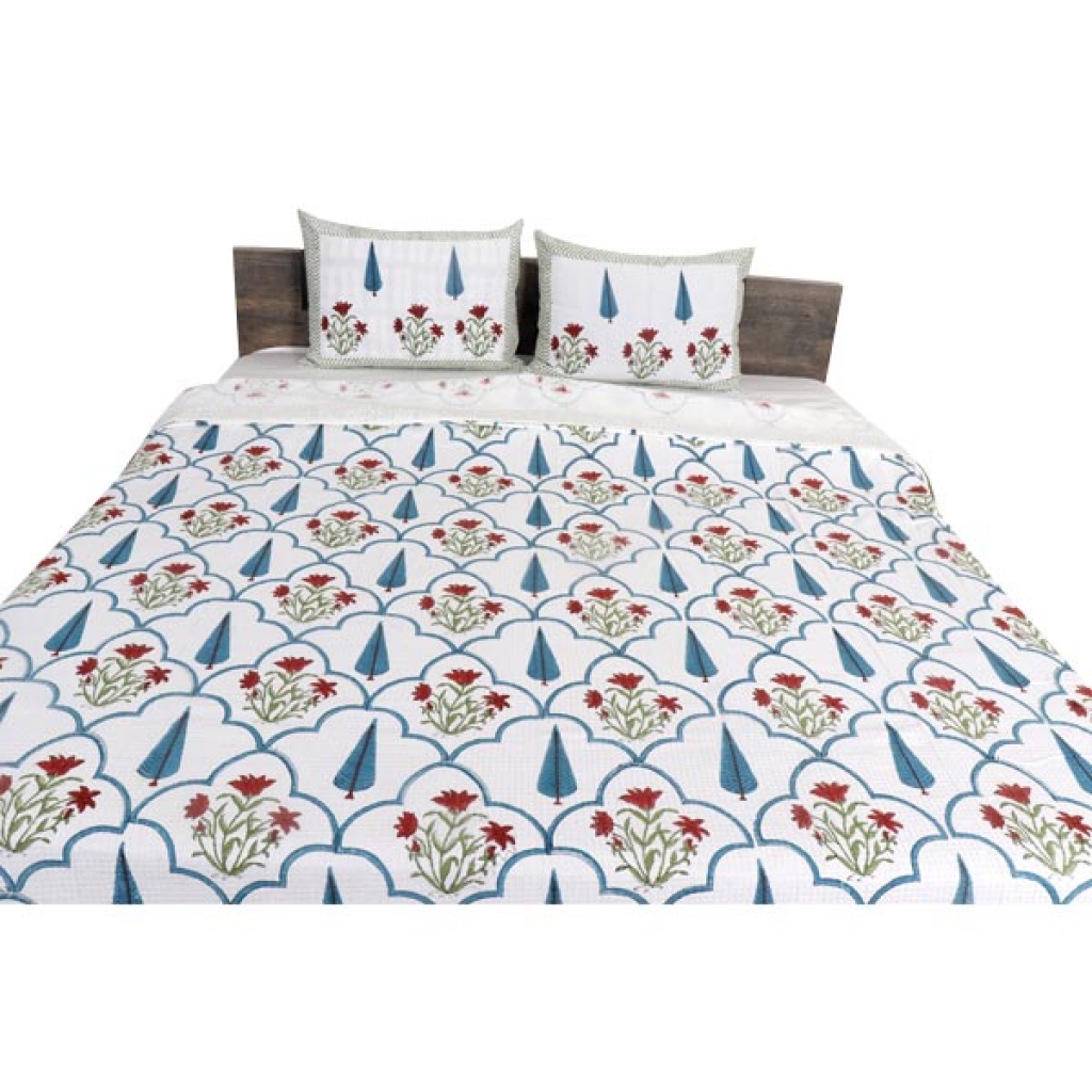 INDIAN WAFFLE COTTON BLOCK PRINTED BEDSHEET