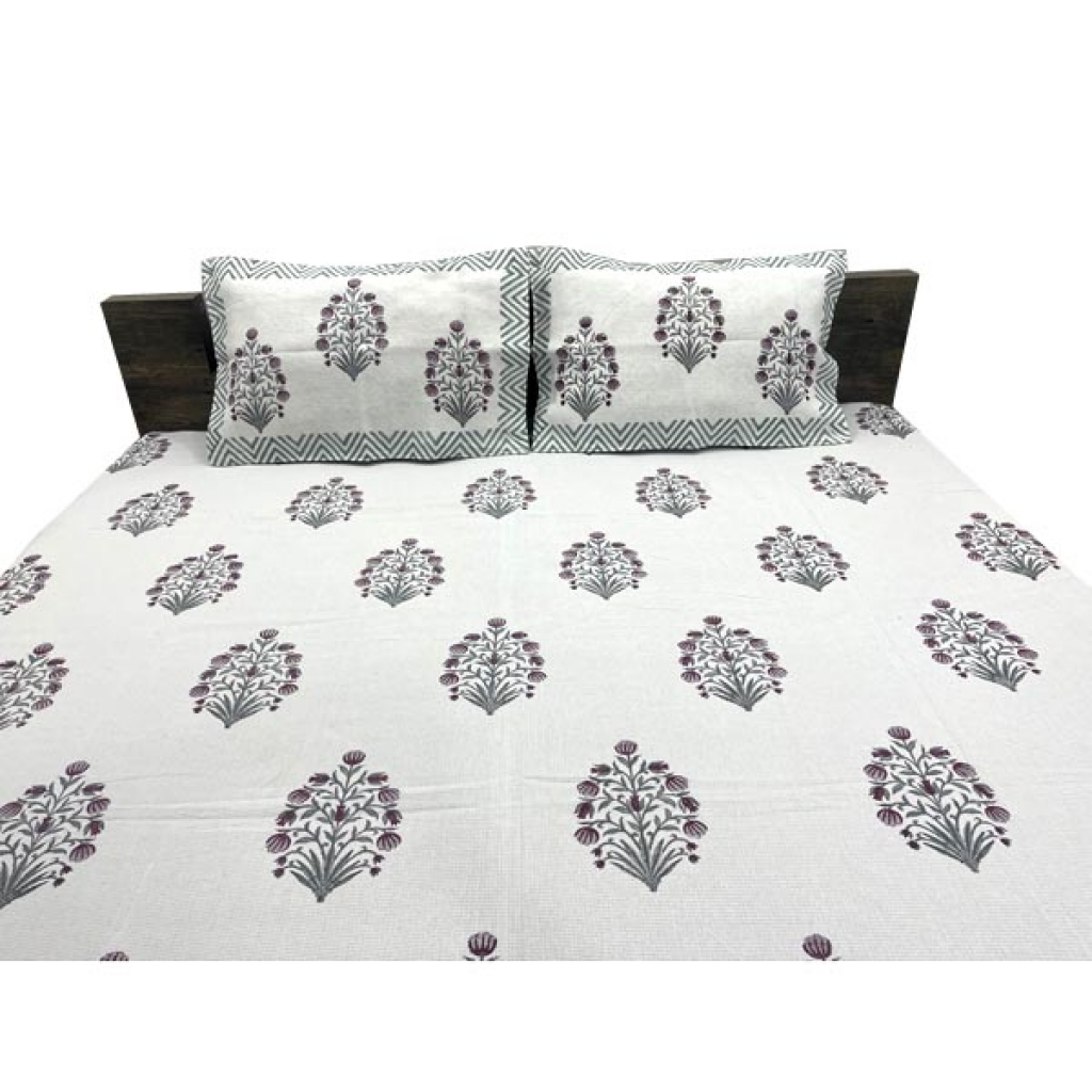 INDIAN WAFFLE COTTON BLOCK PRINTED BEDSHEET