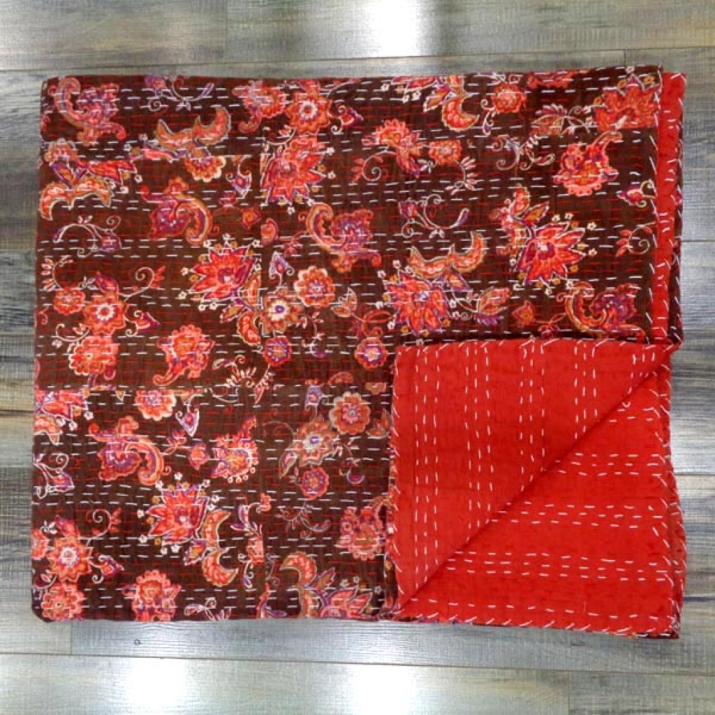 KANTHA BED COVER FLORAL PRINTED