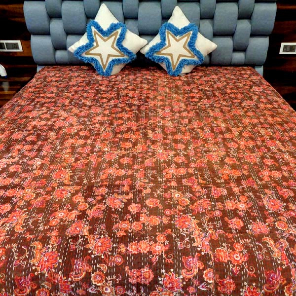 KANTHA BED COVER FLORAL PRINTED