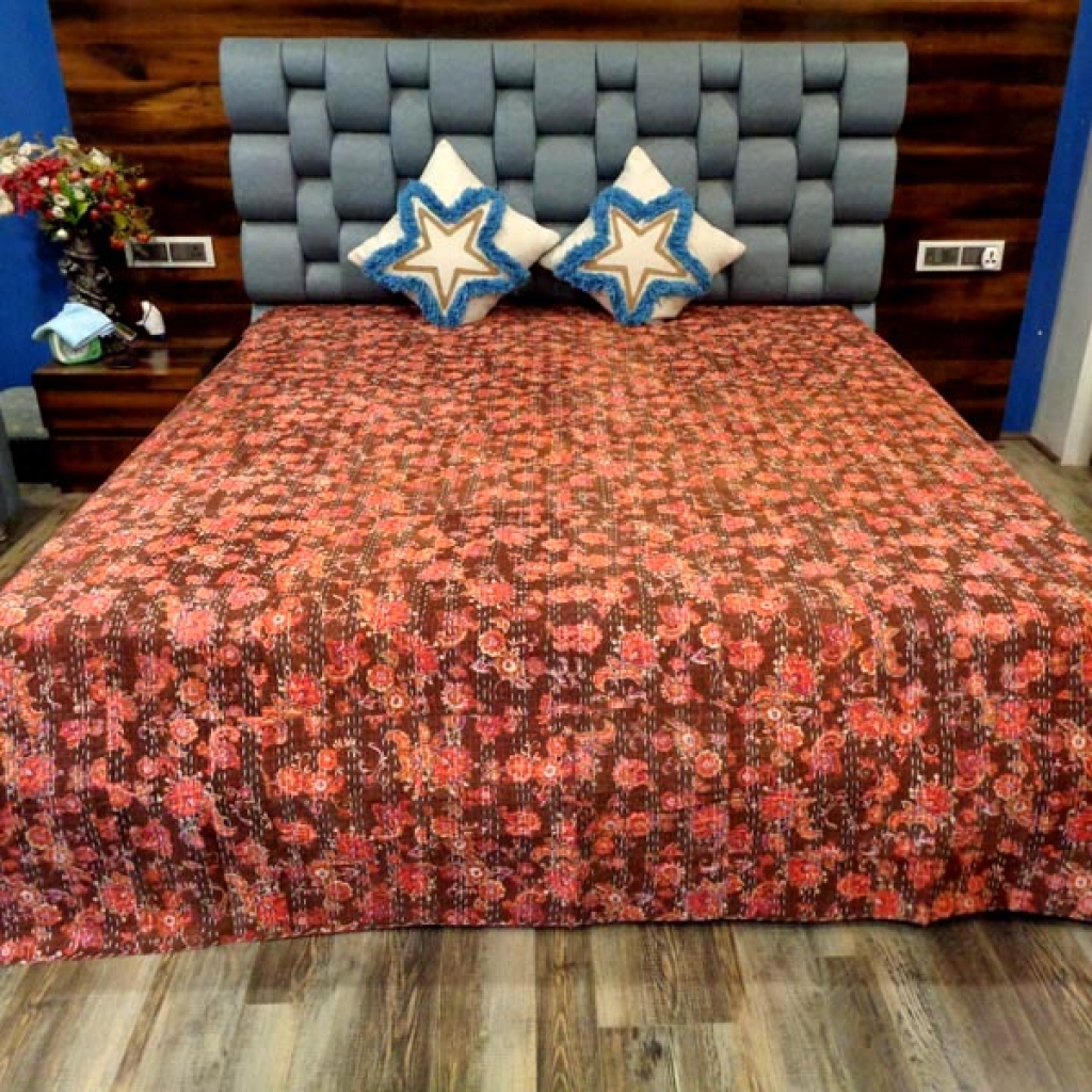 KANTHA BED COVER FLORAL PRINTED