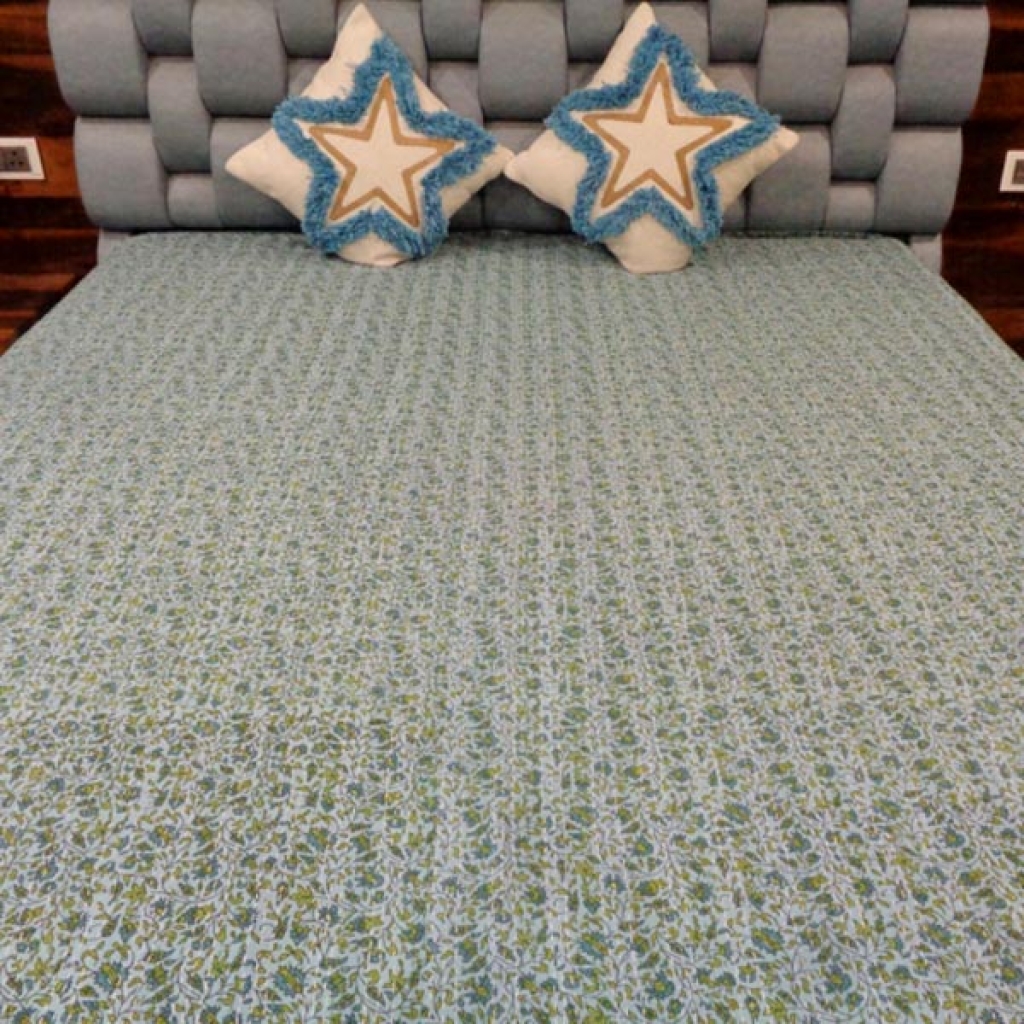 HANDMADE KANTHA BED COVER FLORAL PRINTED