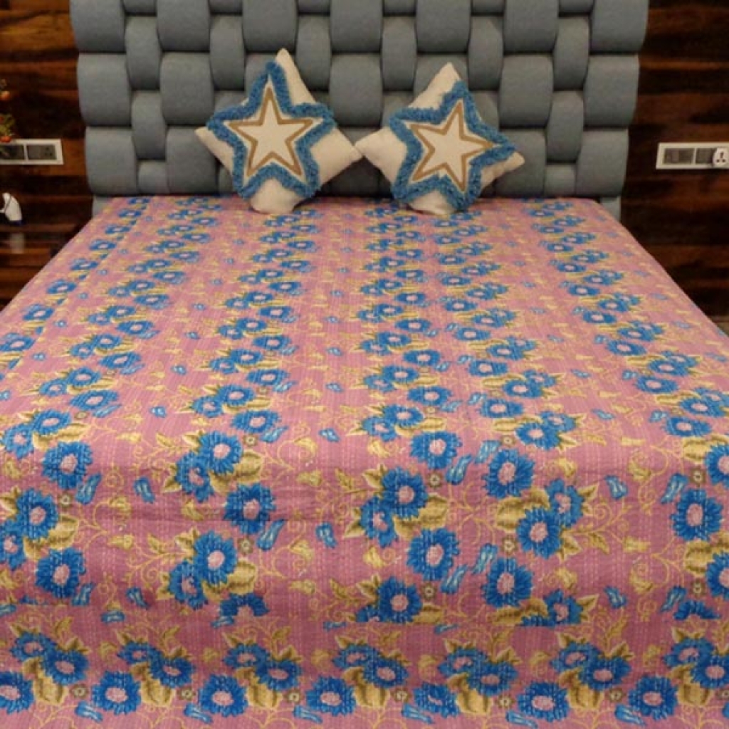 NEW FLORAL PRINTED KANTHA BED COVER
