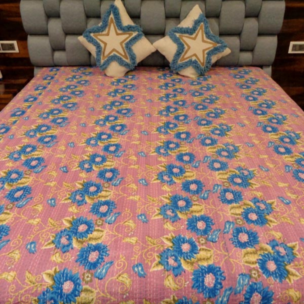 NEW FLORAL PRINTED KANTHA BED COVER