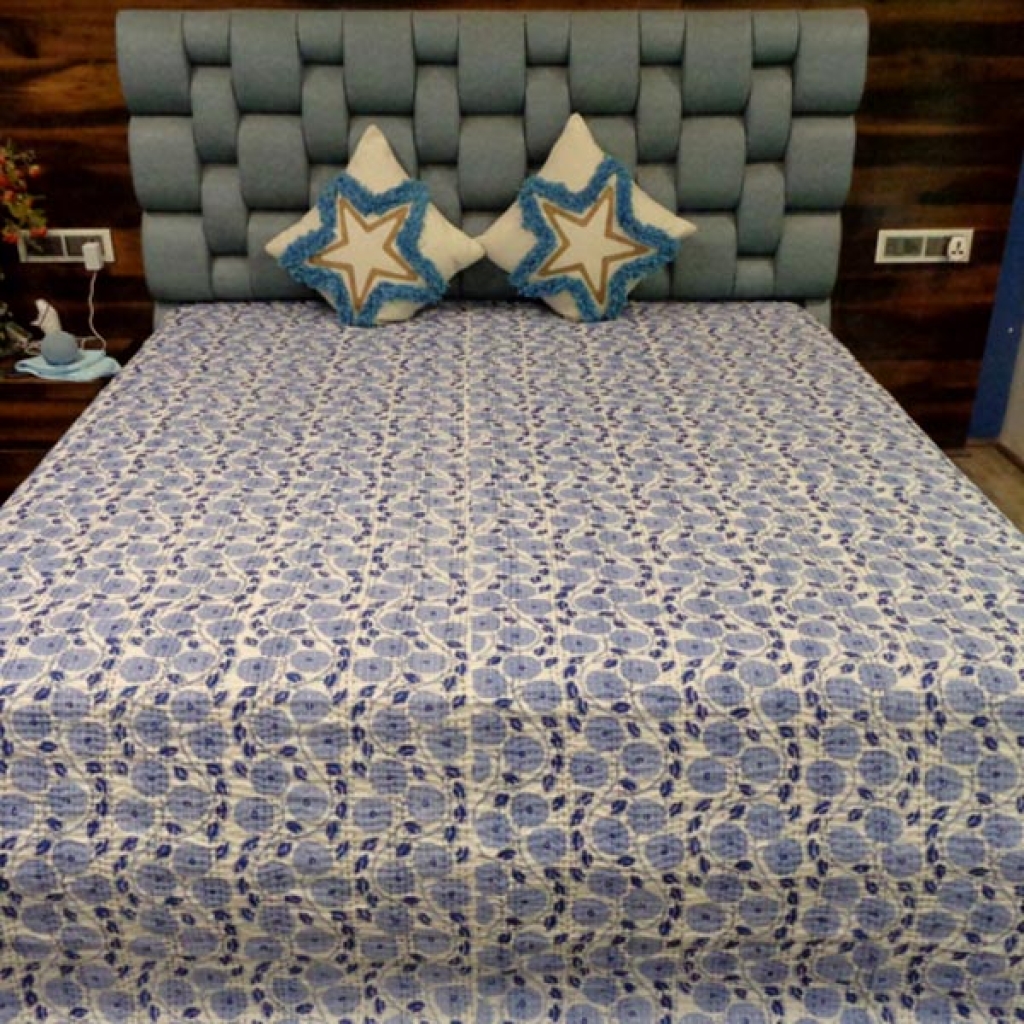 ALL SEASON COTTON HAND BLOCK ALL OVER PRINTED KANTHA BED COVER