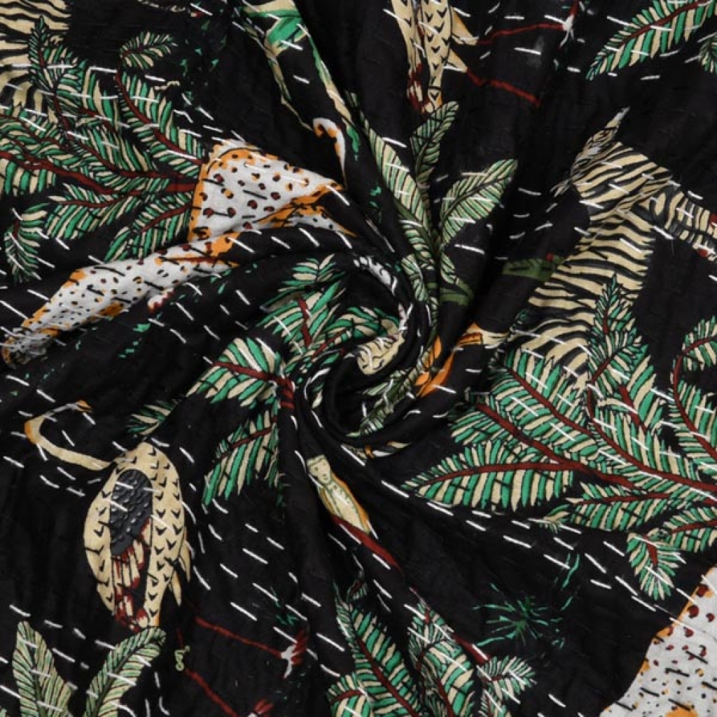 TIGER PRINTED KANTHA BED COVER