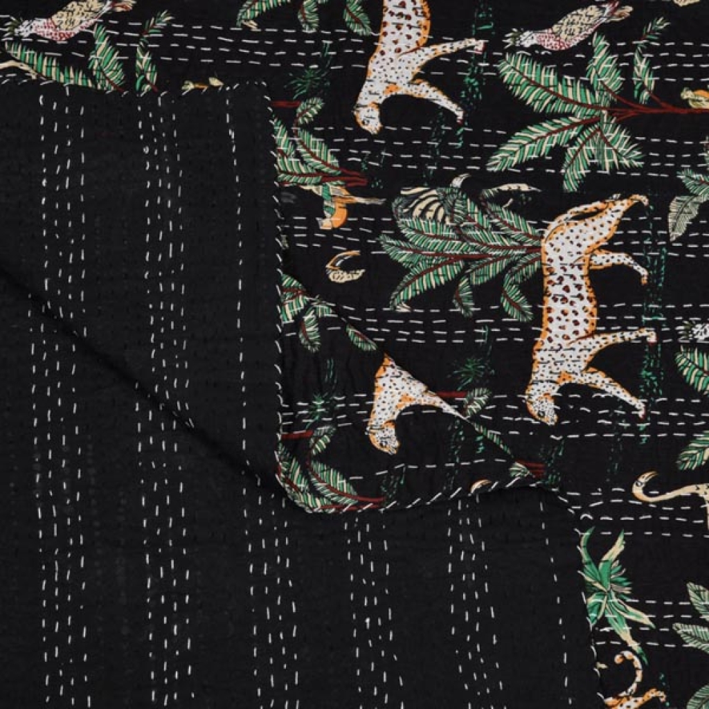 TIGER PRINTED KANTHA BED COVER