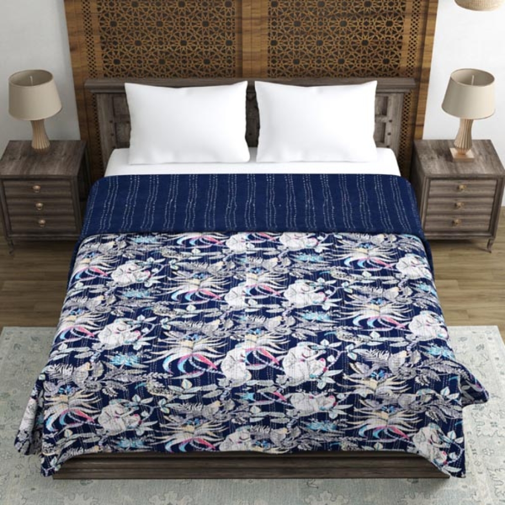 PURE COTTON MONKEY PRINTED COTTON KANTHA BEDCOVER