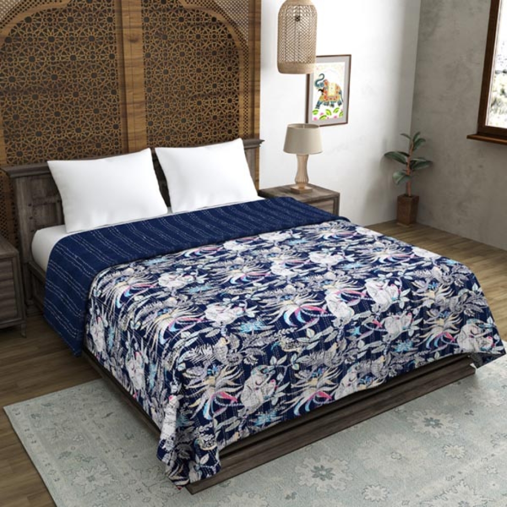 PURE COTTON MONKEY PRINTED COTTON KANTHA BEDCOVER