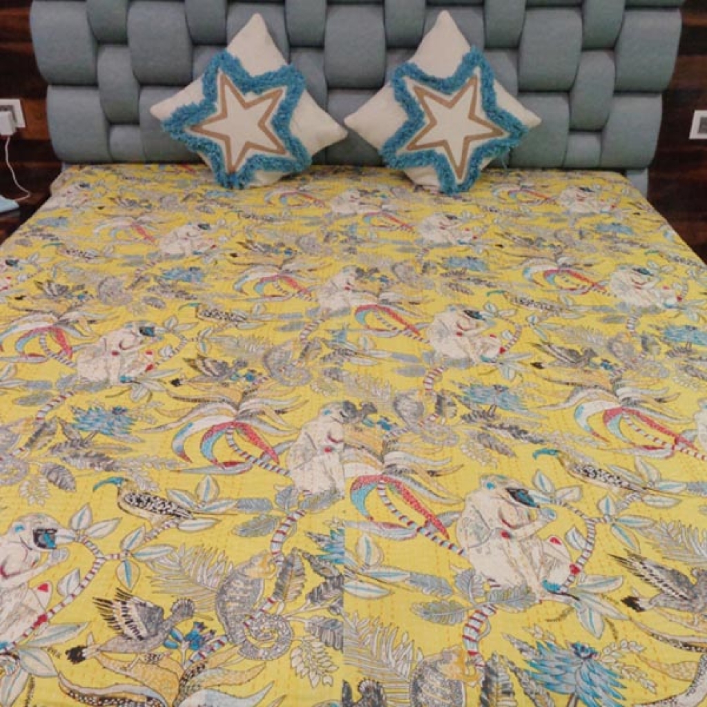 COTTON KANTHA BED COVER DESIGNER MONKEY PRINTED