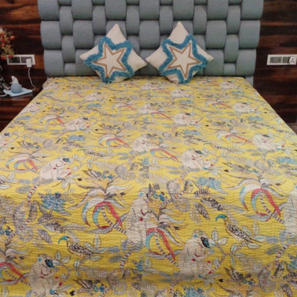 COTTON KANTHA BED COVER DESIGNER MONKEY PRINTED